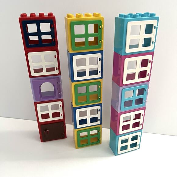 15 Lego Duplo 2x4 Entry Window Barn Door Frame House Red Yellow Blue Mix Lot - Picture 2 of 3